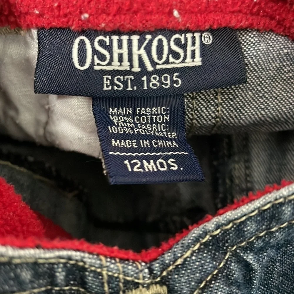 OshKosh red fleece lined denim overalls